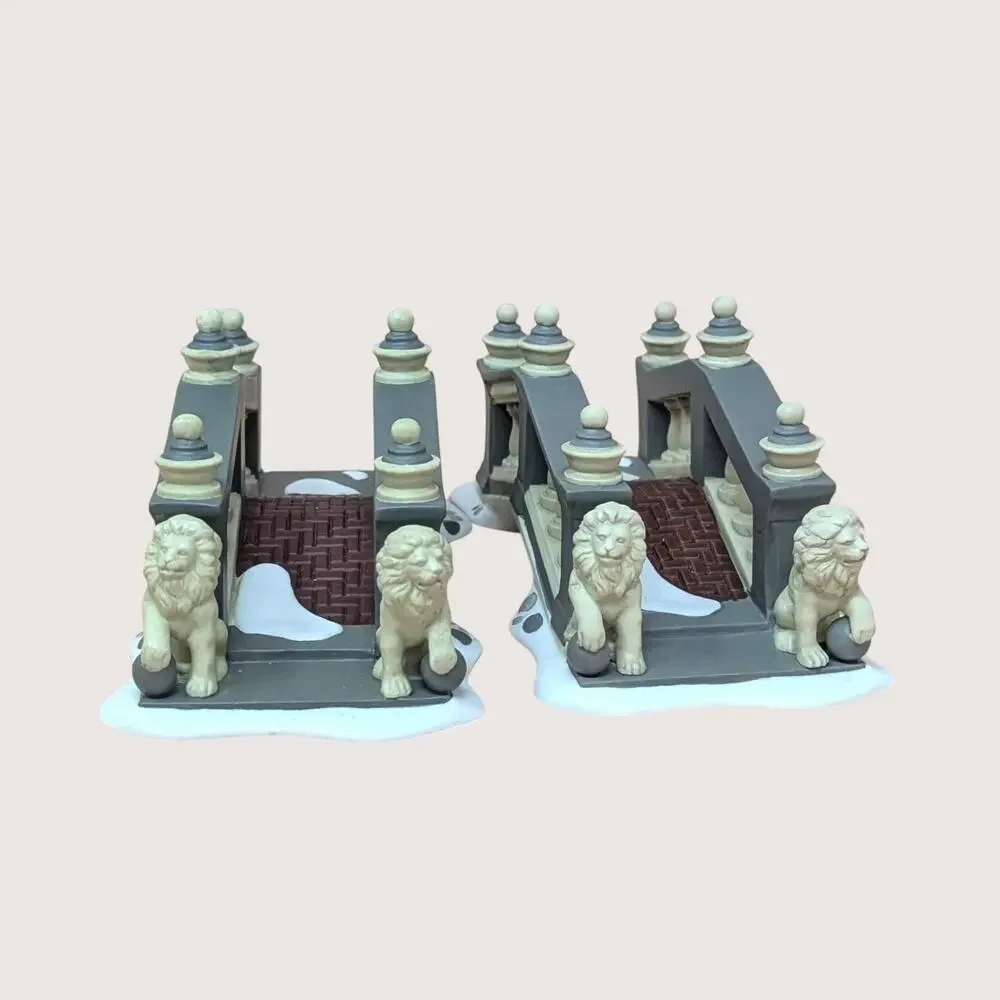 1990s Dept 56 Ceramic Heritage Village Lionhead Bridges Set